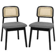 Ergonomic 2x Dining Chair Wood Rattan Armless Black - Space-Saving