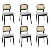 Functional Dining Chair Wood Rattan Armless Black x6 - Easy Assembly