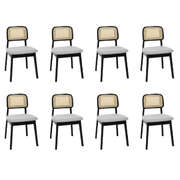 Contemporary Dining Chair Wood Rattan Armless Black x8 - Space-Saving