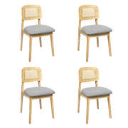 Cozy Dining Chair Wood Rattan Armless Natural x4 - High Back Support