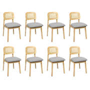 Minimalist Dining Chair Wood Rattan Armless Natural x8 - High Back