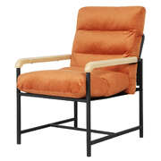 Premium Metal Framed Lounge Chair Velvet in Orange - High Back Support