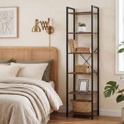 6 Tier Tall Bookshelf Walnut Steel Frame | EXTG