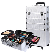7 in 1 Rolling Makeup Case Professional Silver