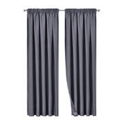 Artqueen 2X Pinch Pleat Pleated Blockout Curtains Dark Grey 140cmx213cm