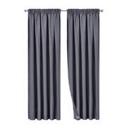 Artqueen 2X Pinch Pleat Pleated Blockout Curtains Dark Grey 180cmx213cm