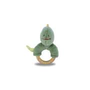 Snuggle buddy minty dinosaur wooden ring rattle