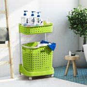2 Tier Bathroom Laundry Clothes Basket Mobile Rack