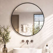 60cm Round Wall Mirror Black Aluminium Frame | EXTG