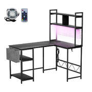 Modern L Shaped Gaming Desk with LED Lights Black - Multipurpose Use
