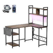 Contemporary L Shaped Gaming Desk with LED Lights Brown - Easy