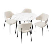 Round Dining Table with 4PCS Chairs Sherpa White