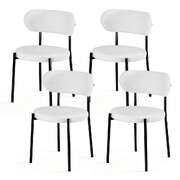 Dining Chairs Set Of 4 Sherpa Boucle White Fabric Upholstery King