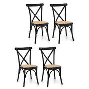 4x Dining Chairs Rattan Wooden Kitchen Accent Chair Cafe Lounge Rubber Wood