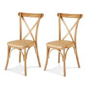 2x Dining Chairs Rattan Wooden Kitchen Accent Chair Cafe Lounge Rubber Wood