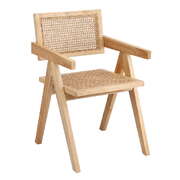 1x Wooden Dining Chair With Rattan Seat And Rubberwood Frame