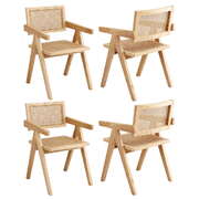 4x Wooden Dining Chair With Rattan Seat And Rubberwood Frame