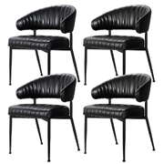 Set of 4 Black Leather Dining Armchairs  Stylish Hollow Back Design