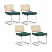 Dining Chairs Set Of 4 Velvet Rattan Cantilever Green Velvet