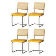 Yellow Velvet Rattan Dining Chairs Set of 4 Cantilever Kitchen Seating