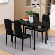 Dining Chairs & Table Dining Set 4 Chair Set Of 5 Wooden Top Black
