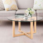Artiss Tempered Glass Round Coffee Table - Beige