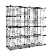 16 Cube Metal Wire Storage Cabinet - Black