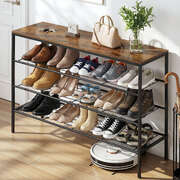 4 Tier Shoe Rack Storage Organizer For Bedroom Entryway Walnut