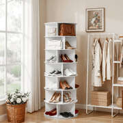 7-Tier Rotating Shoe Rack 28 Pairs White | EXTG