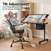 Drawing Table Drafting Chair Set Glass Top | EXTG