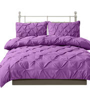 Diamond Pintuck Duvet Cover and Pillow Case Set in UK Size in Plum Colour