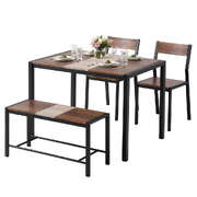 Dining Table And Chairs Set Of 4 Bench Kitchen Furniture Rustic Brown
