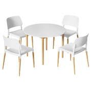 1 Dining Table And 4 Chairs Set White Wood