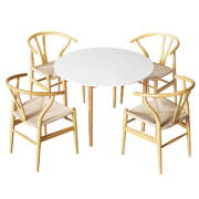 1 Dining Table And 4 Chairs Set Wishbone Wood