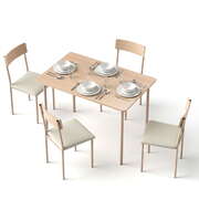 Dining Table and Chairs Set of 5 Compact Kitchen Furniture Natural Beige