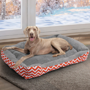 Pet Dog Cat Bed Deluxe Soft Cushion Lining Warm Kennel Orange Geo XL