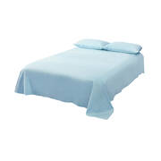 King Size 4 Piece Bed Sheet Set Flat Fitted Pillowcase Light Blue