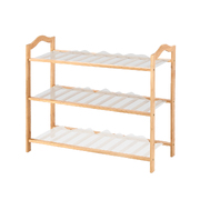 2x 3 Tier Bamboo Shoe Rack Shoes