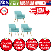 3x Armchair Lounge Sofa Chair Fabric Accent Chairs Couches Blue
