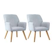 2x Armchair Lounge Sofa Fabric Accent Chairs Padded Grey Set