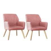 2x Armchair Lounge Sofa Fabric Accent Chairs Padded Pink Set