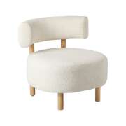 Wooden Armchair Lounge Chair Linen Fabric Accent Beige Living Room Seat