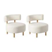 2x Wooden Armchair Linen Fabric Accent Chair 1 Seater Beige Upholstered Seating
