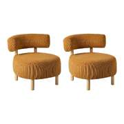 2x Wooden Armchair Lounge Chair Velvet Accent 1 Seater Orange Upholstered Seating