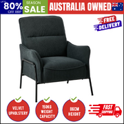 Modern Accent Armchair Lounge Collection High Back Velvet Fabric 86cm Grey Metal Legs