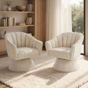 Swivel Armchair Linen Beige Set of 2 | EXTG