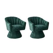 2x Swivel Armchair Linen Fabric Lounge Chair Accent Green