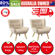 2x Armchair Accent Chairs Sofa Lounge Fabric Upholstered Tub Beige