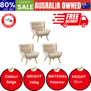 3x Armchair Accent Chairs Sofa Lounge Fabric Upholstered Tub Beige
