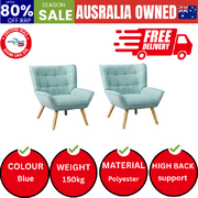 2x Armchair Accent Chairs Sofa Lounge Fabric Upholstered Tub Blue